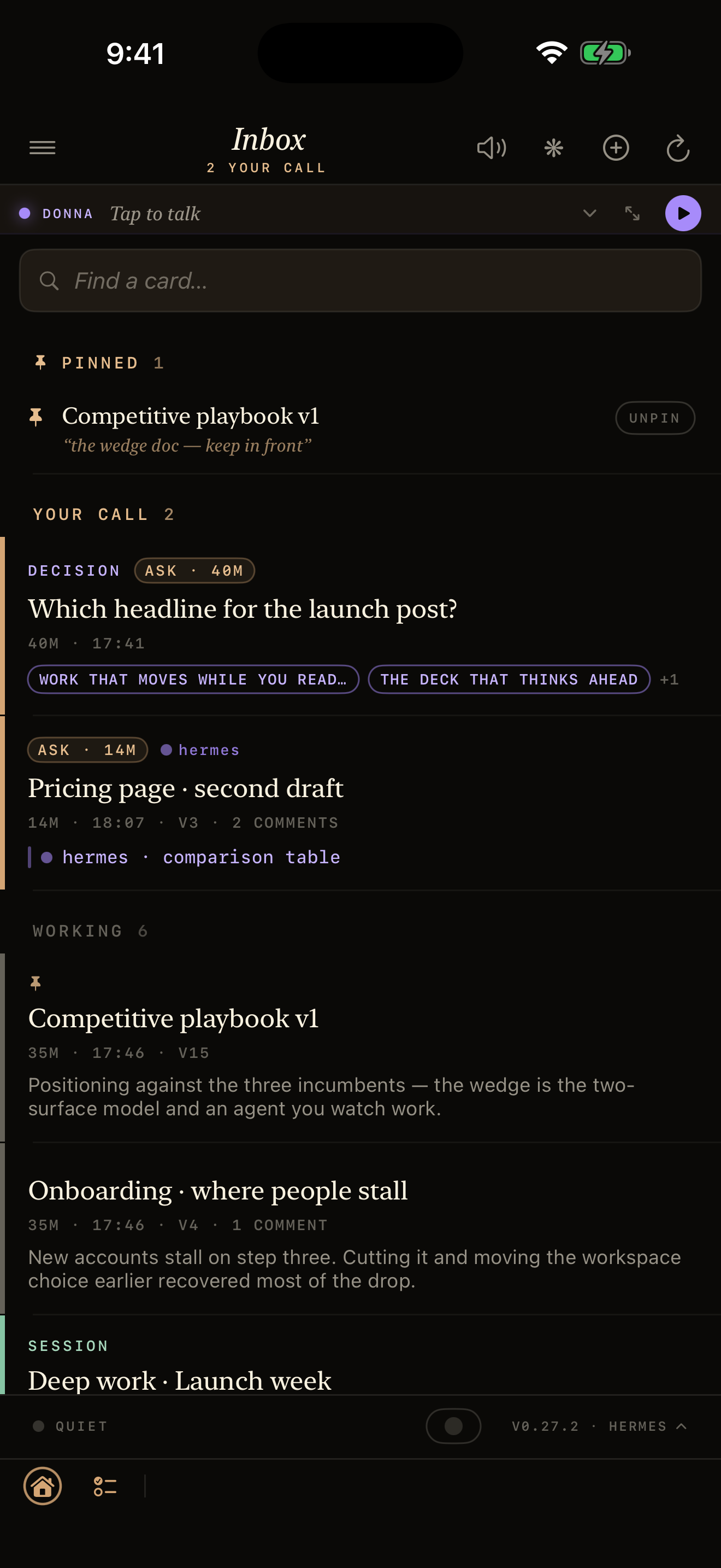 Fractal inbox — what needs you at the top, your team's work below